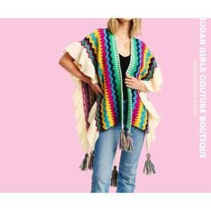 NEW LOVE SENSE sassy kimono style poncho with ruffle in green